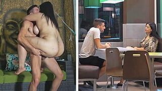 Огромная латина-толстушка трахает его ради еды - порно видео