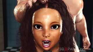 Офигенная машина. Горячая чернокожая в ограничениях и жирный сумасшедший повар - порно видео